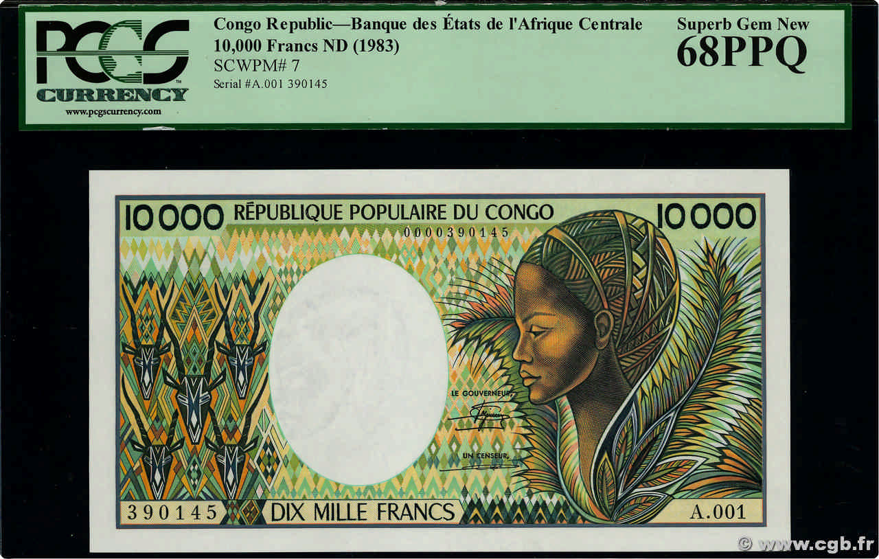 10000 Francs CONGO  1983 P.07 FDC