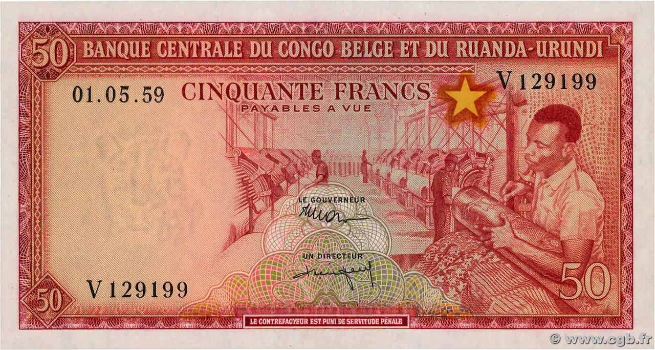 50 Francs BELGIAN CONGO  1959 P.32 UNC