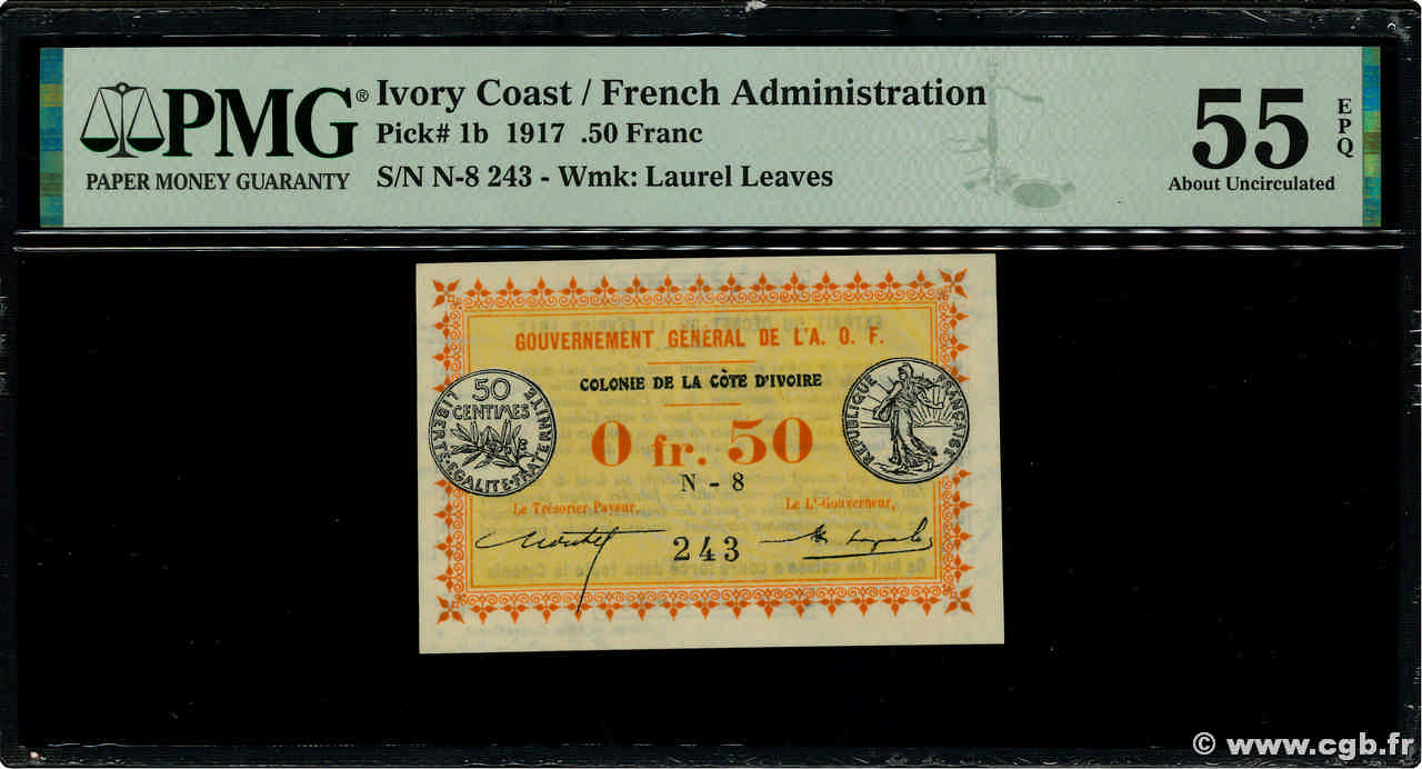 50 Centimes COTE D IVOIRE  1917 P.01b SPL