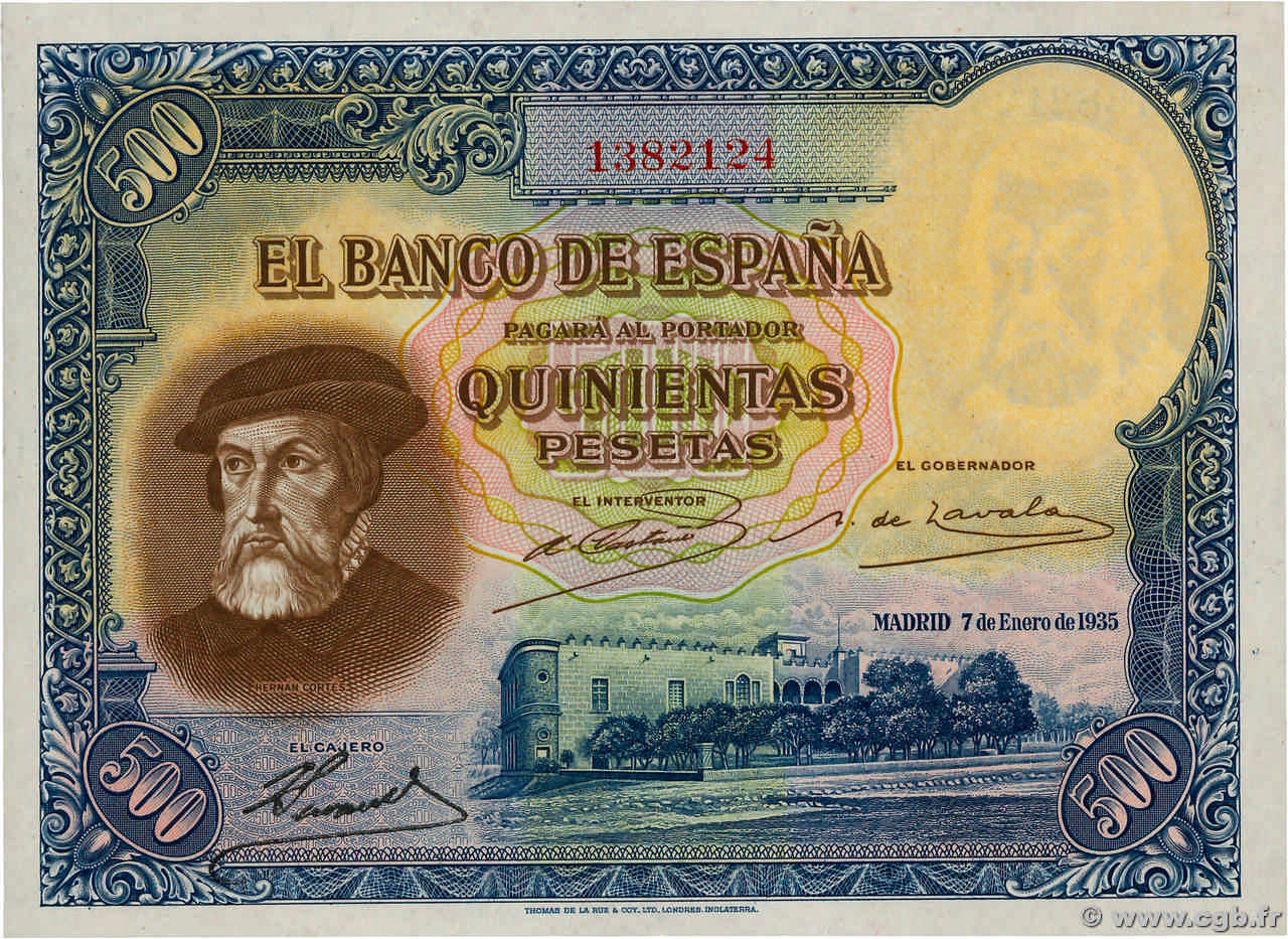 500 Pesetas ESPAÑA  1935 P.089 SC+