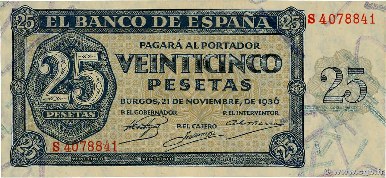 25 Pesetas ESPAGNE  1936 P.099a SUP+