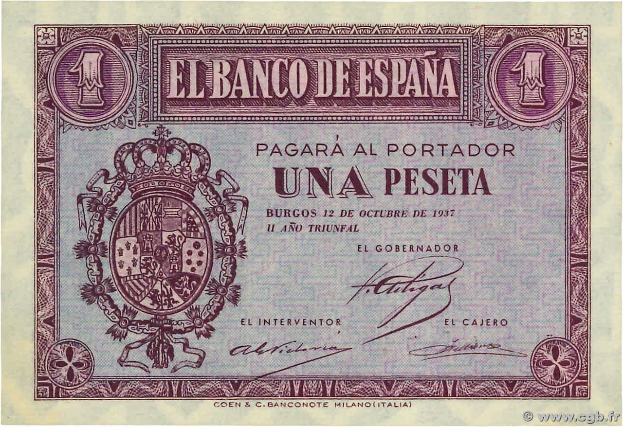1 Peseta ESPAÑA  1937 P.104a FDC