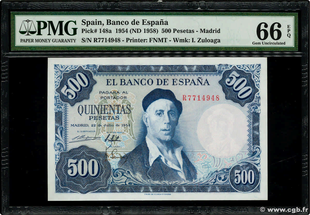 500 Pesetas SPAIN  1954 P.148a UNC