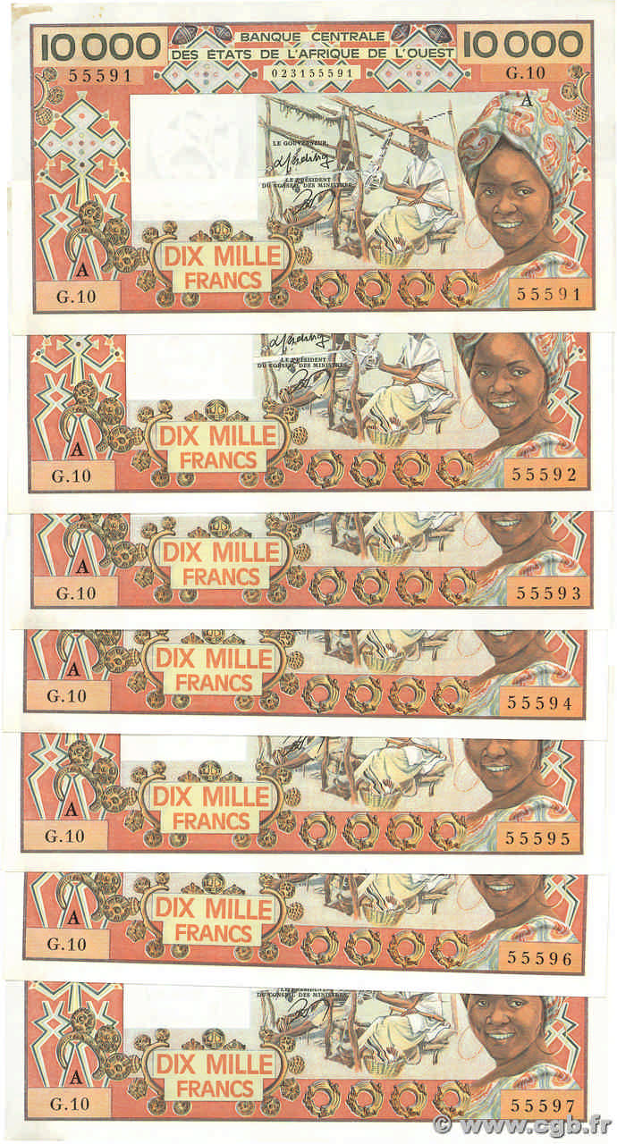 10000 Francs Lot WEST AFRICAN STATES  1978 P.109Ab AU-