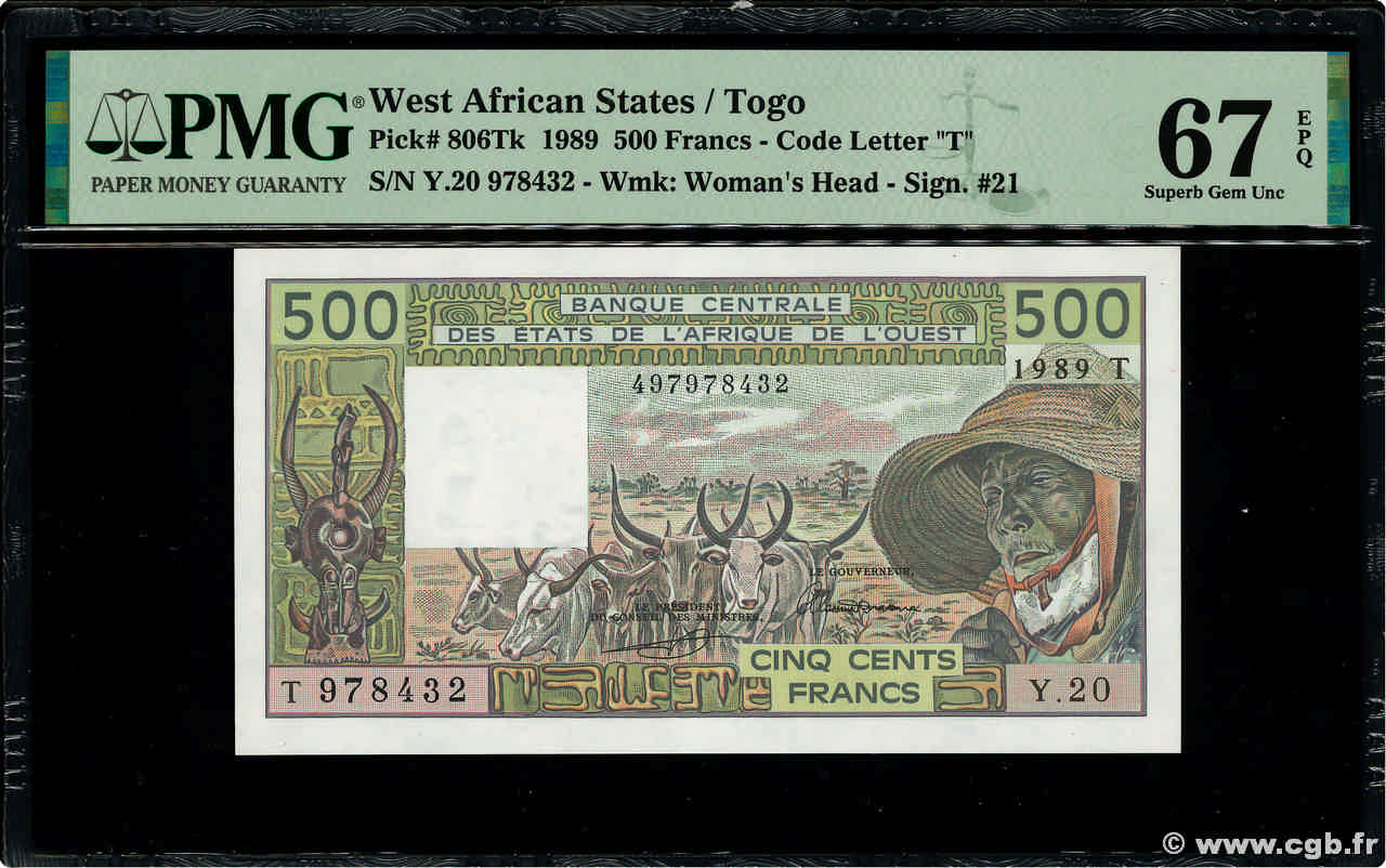 500 Francs ÉTATS DE L AFRIQUE DE L OUEST  1989 P.806Tk NEUF