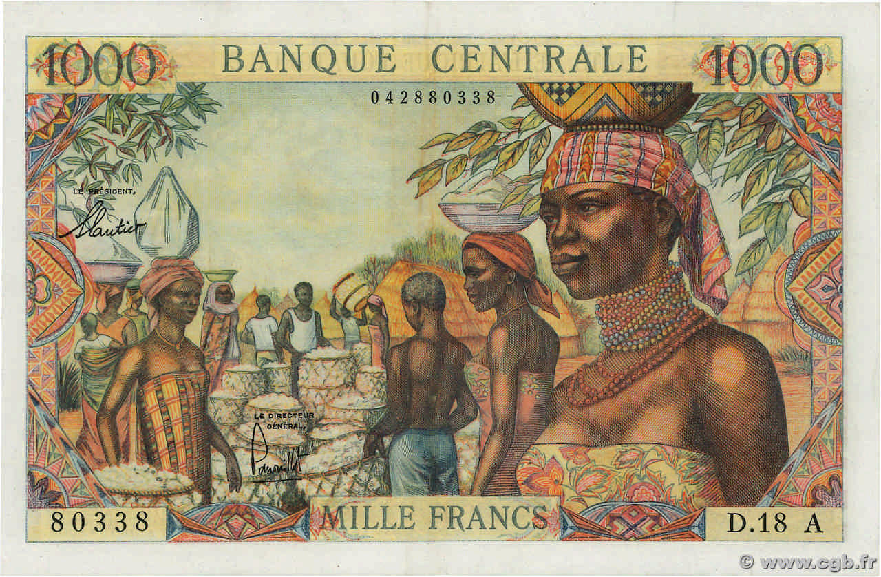 1000 Francs ÉTATS DE L AFRIQUE ÉQUATORIALE  1962 P.05e TTB