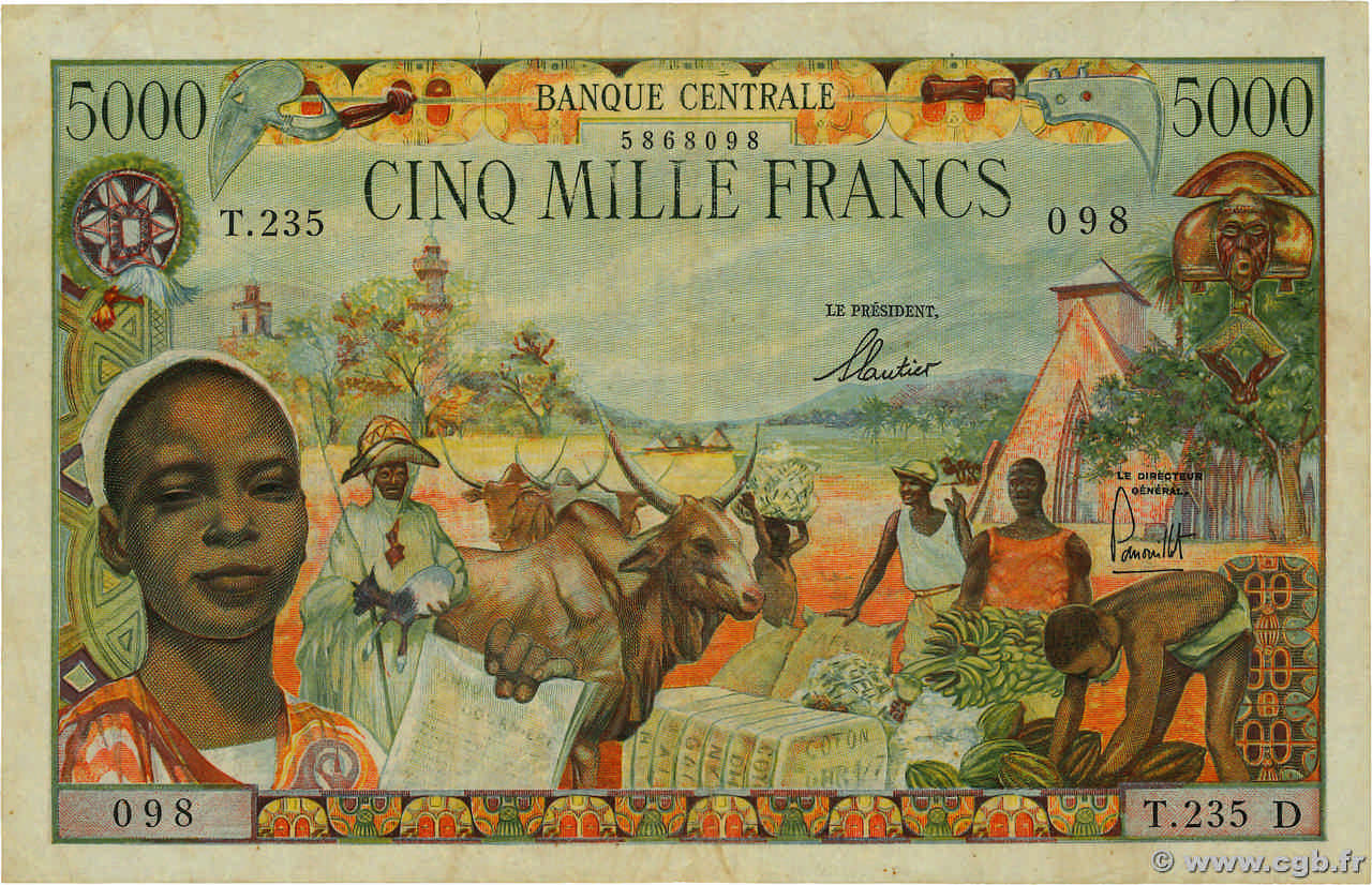 5000 Francs ÉTATS DE L AFRIQUE ÉQUATORIALE  1962 P.06d TB