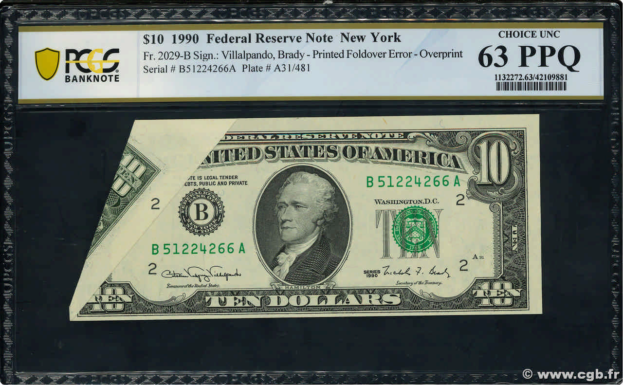 10 Dollars Fauté STATI UNITI D AMERICA New York 1990 P.486 q.FDC