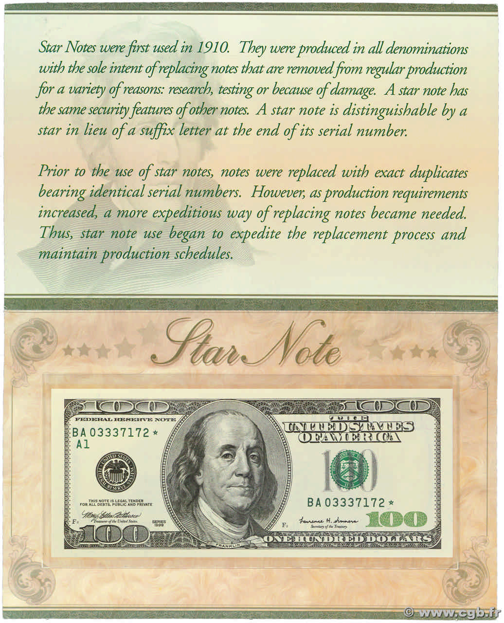 100 Dollars Set de présentation ÉTATS-UNIS D AMÉRIQUE  1999 P.508* NEUF