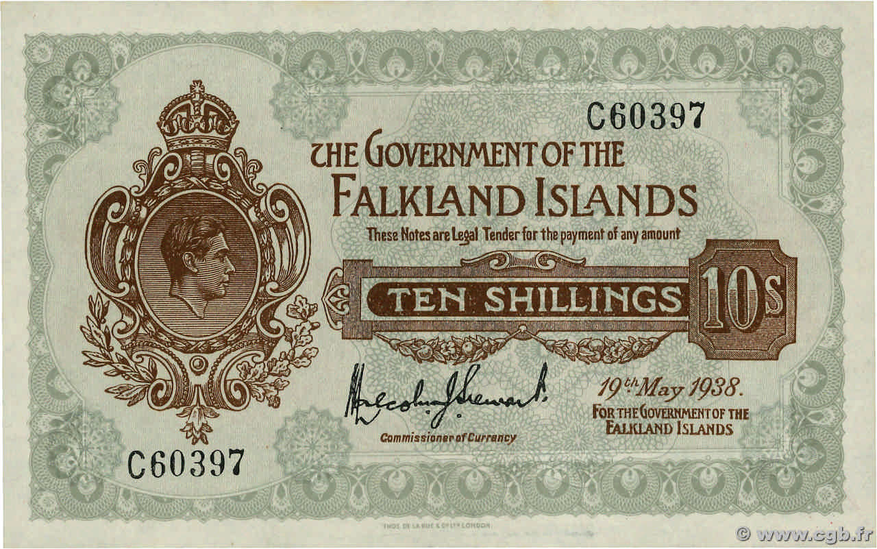 10 Shillings ISOLE FALKLAND  1938 P.04 SPL+