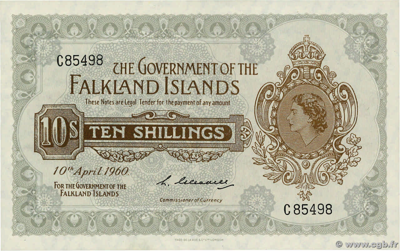 10 Shillings FALKLANDINSELN  1960 P.07a fST
