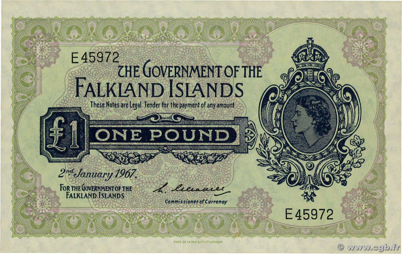 1 Pound ISOLE FALKLAND  1967 P.08a q.FDC