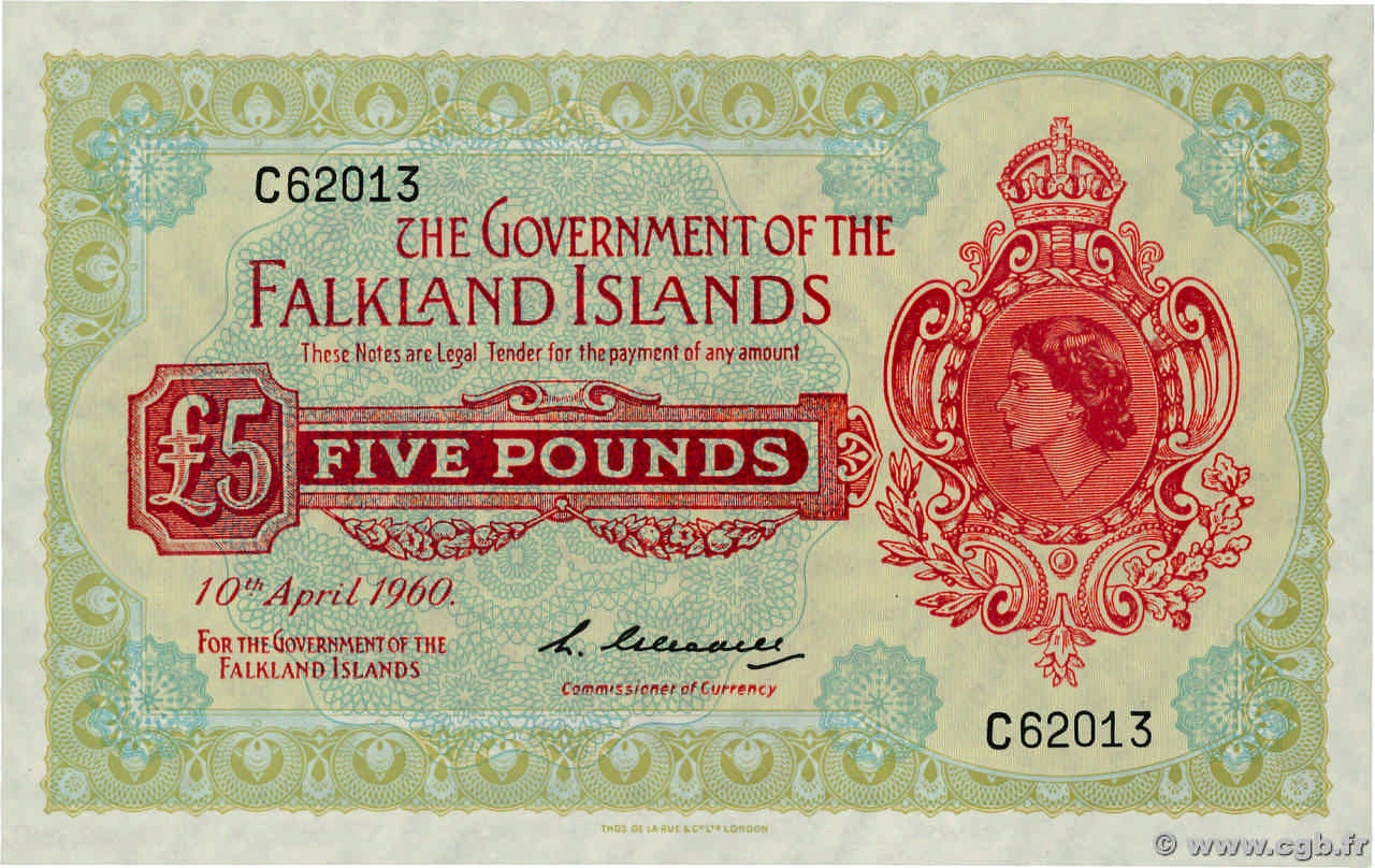 5 Pounds FALKLAND ISLANDS  1960 P.09a UNC-