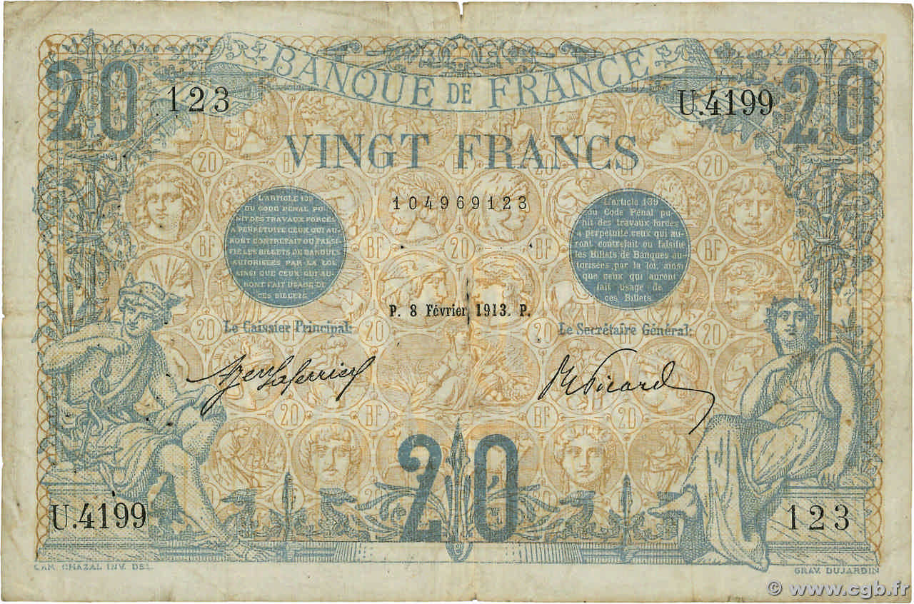 20 Francs BLEU FRANCIA  1913 F.10.03a B