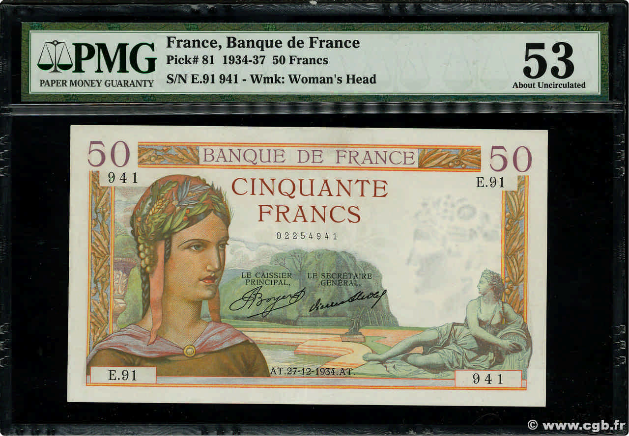 50 Francs CÉRÈS FRANCE  1934 F.17.02 XF+