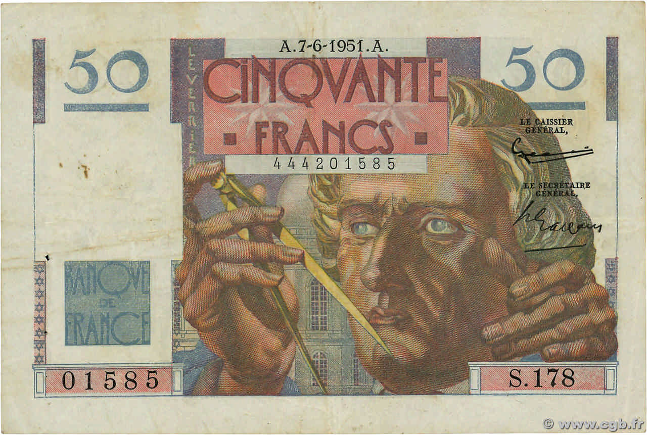 50 Francs LE VERRIER FRANCE  1951 F.20.18 F+