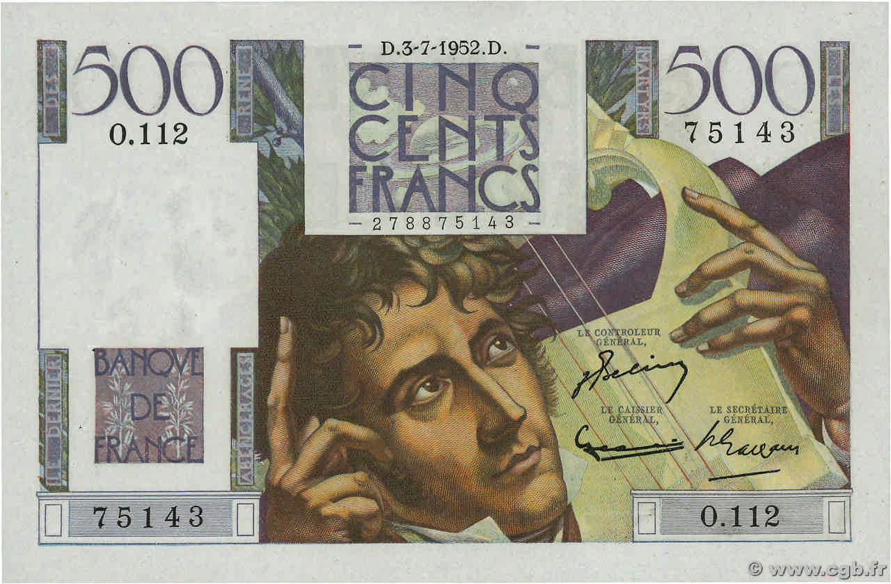 500 Francs CHATEAUBRIAND FRANKREICH  1952 F.34.09 VZ+