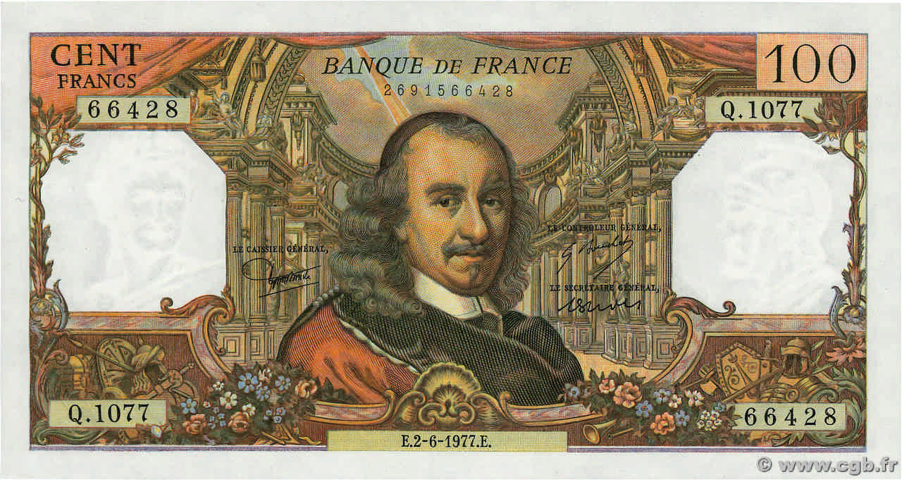 100 Francs CORNEILLE FRANCE  1977 F.65.58 UNC-