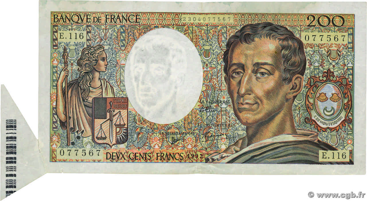 200 Francs MONTESQUIEU Fauté FRANKREICH  1992 F.70.12b S