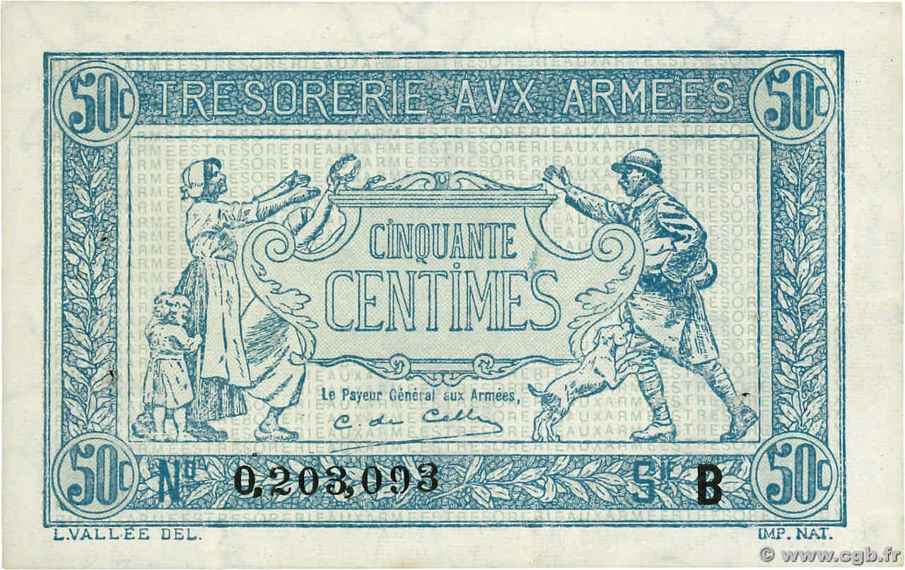 50 Centimes TRÉSORERIE AUX ARMÉES 1917 FRANCE  1917 VF.01.02 XF+