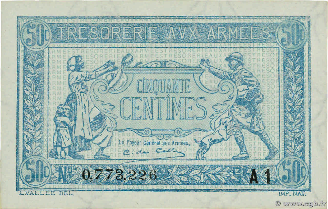 50 Centimes TRÉSORERIE AUX ARMÉES 1919 FRANCIA  1919 VF.02.10 SC+