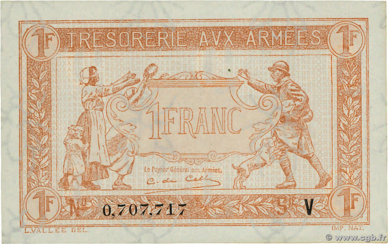 1 Franc TRÉSORERIE AUX ARMÉES 1919 FRANCE  1919 VF.04.09 pr.NEUF