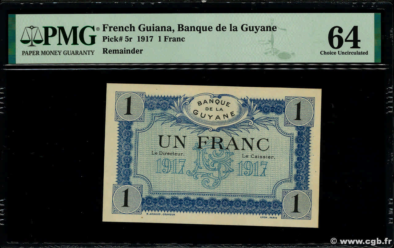 1 Franc Épreuve FRENCH GUIANA  1917 P.05s fST+