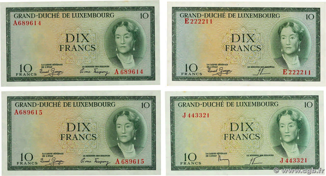 10 Francs Lot LUXEMBURGO  1954 P.48a SC