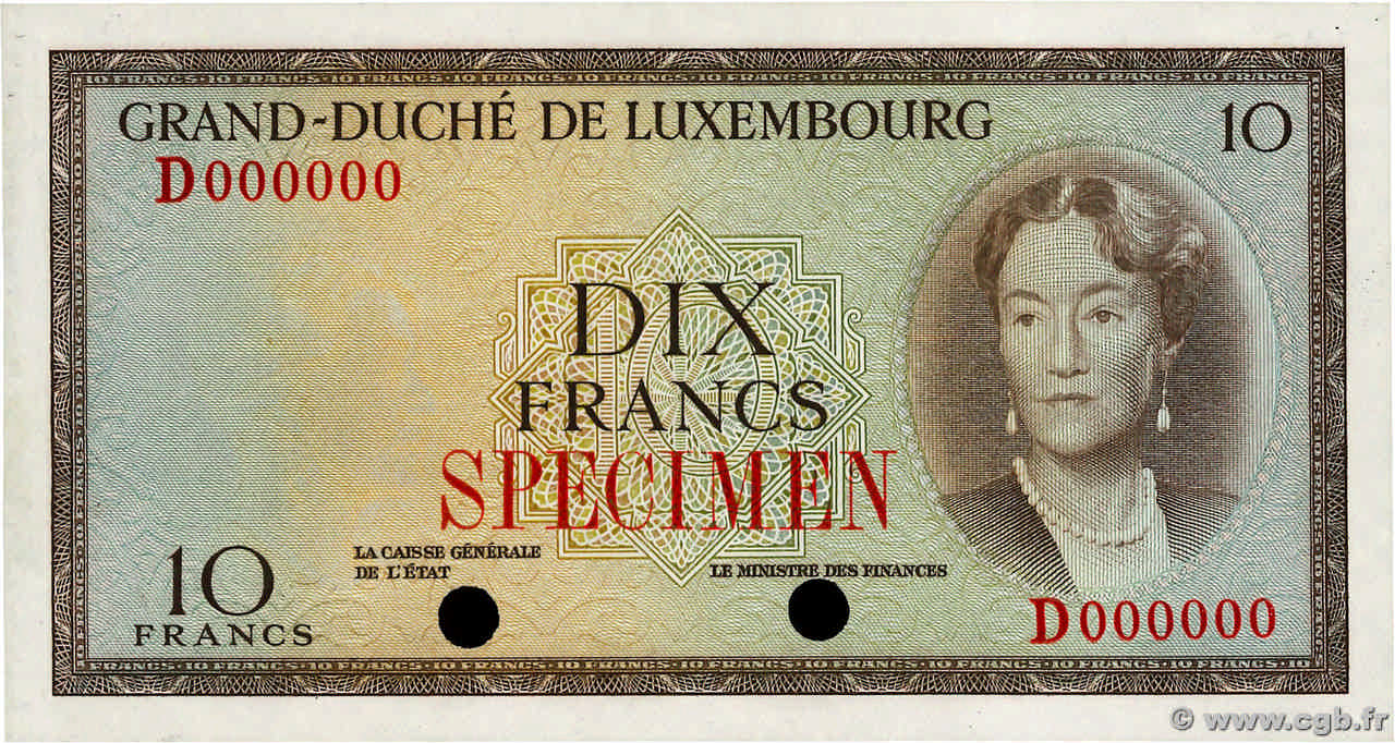 10 Francs Spécimen LUXEMBOURG  1954 P.48sct SPL