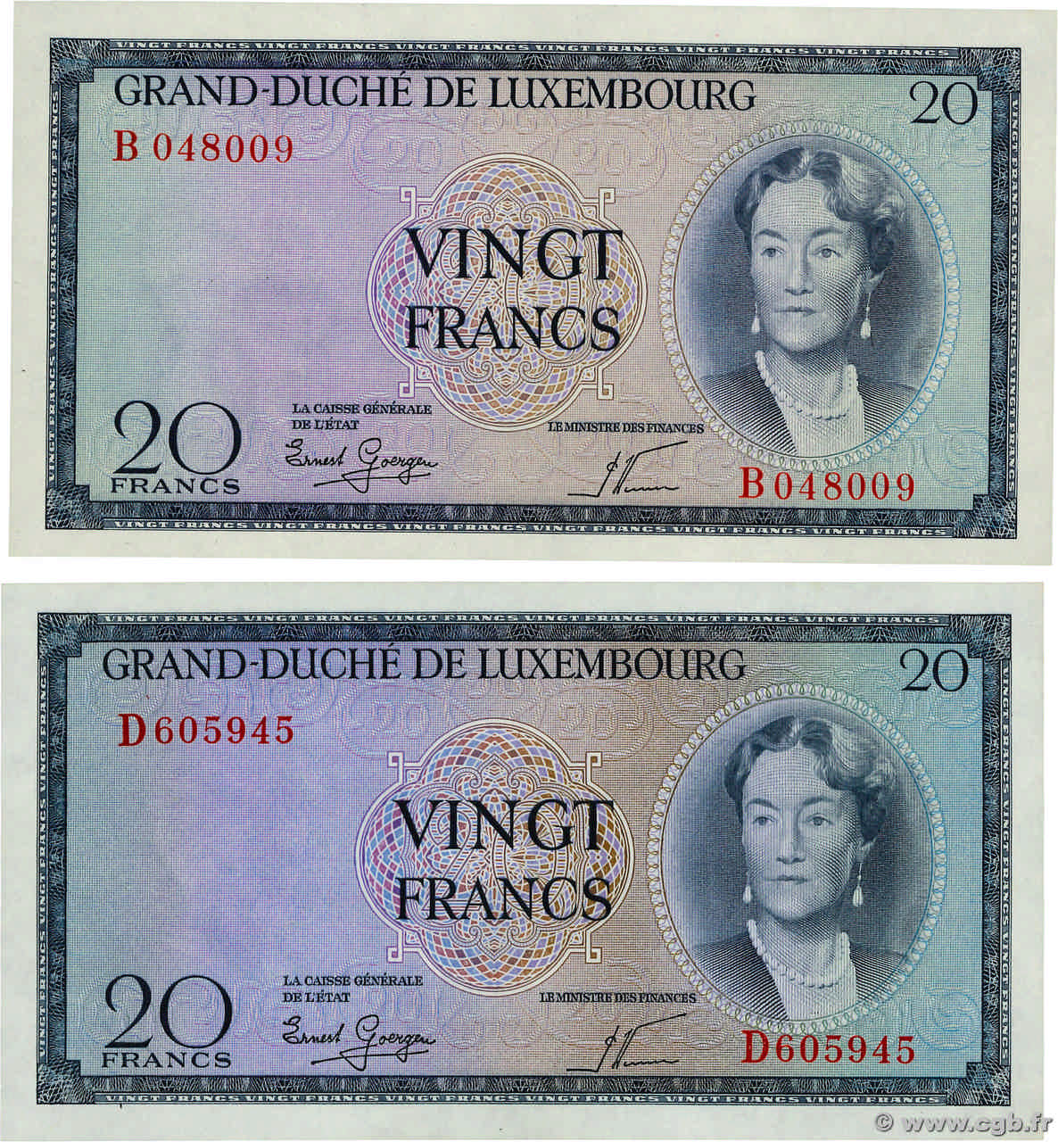 20 Francs Lot LUXEMBURG  1955 P.49a fST+