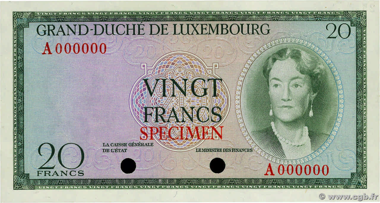 20 Francs Spécimen LUXEMBOURG  1955 P.49sct UNC