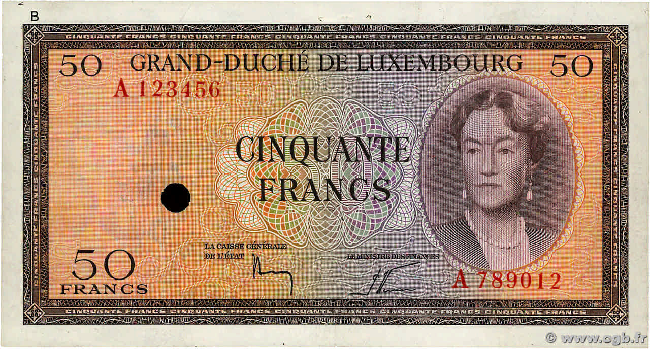 50 Francs Annulé LUXEMBURGO  1961 P.51a MBC