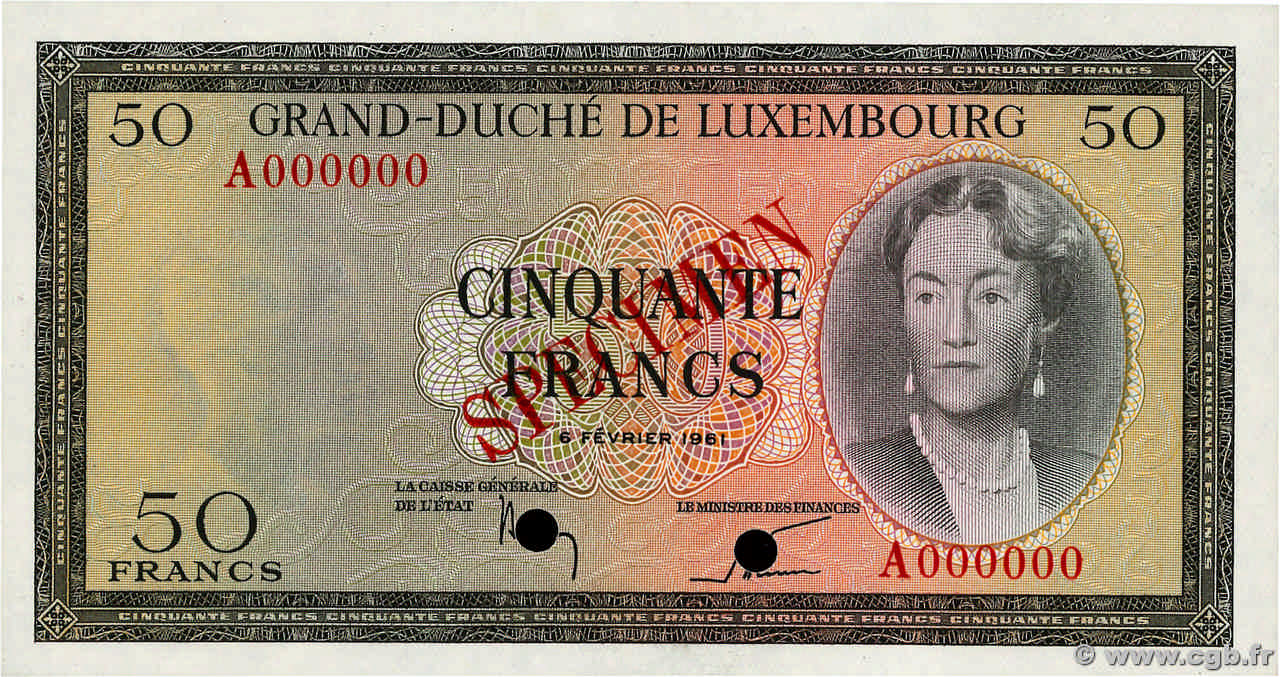 50 Francs Spécimen LUXEMBURG  1961 P.51s ST
