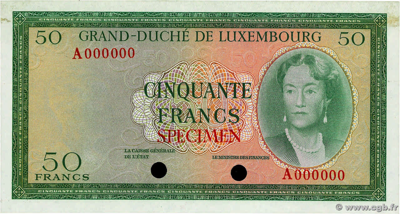 50 Francs Spécimen LUXEMBOURG  1961 P.51sct SPL