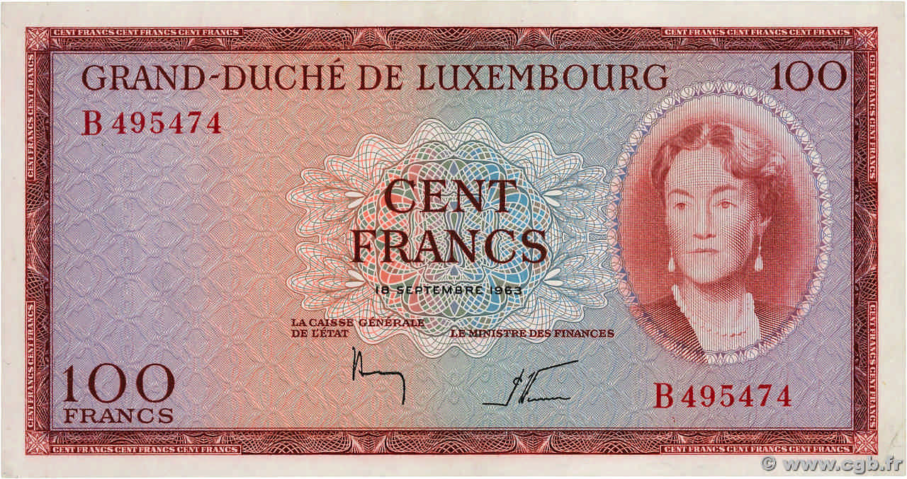 100 Francs Fauté LUXEMBURG  1963 P.52a fST+
