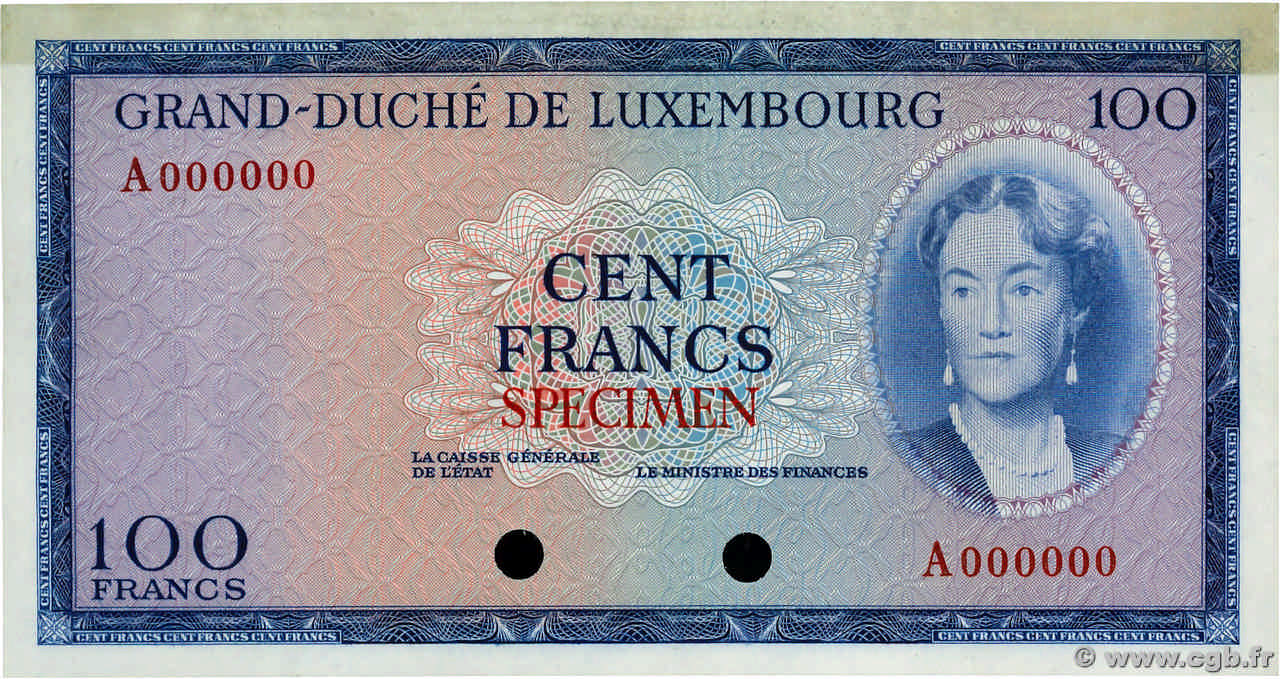 100 Francs Spécimen LUXEMBOURG  1963 P.52sct AU