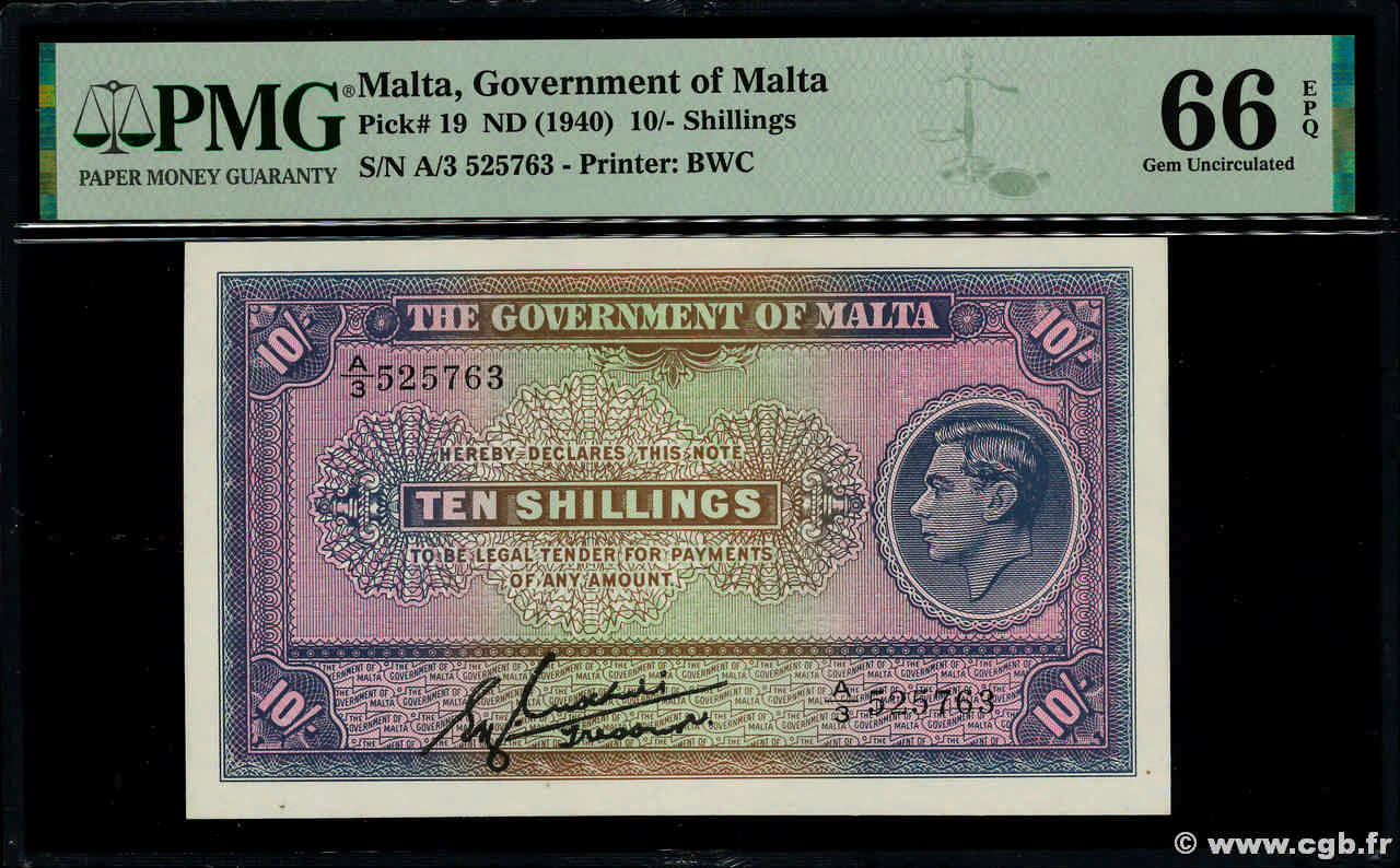 10 Shillings MALTE  1940 P.19 ST