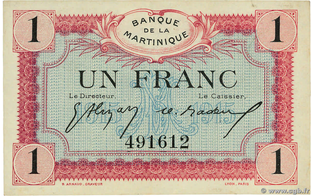 1 Franc MARTINIQUE  1915 P.10 EBC