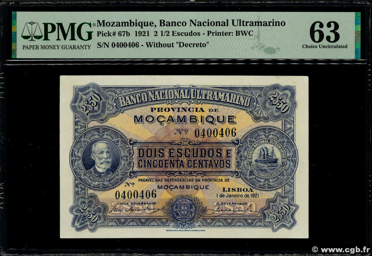 2,5 Escudos MOZAMBICO  1921 P.067b q.FDC