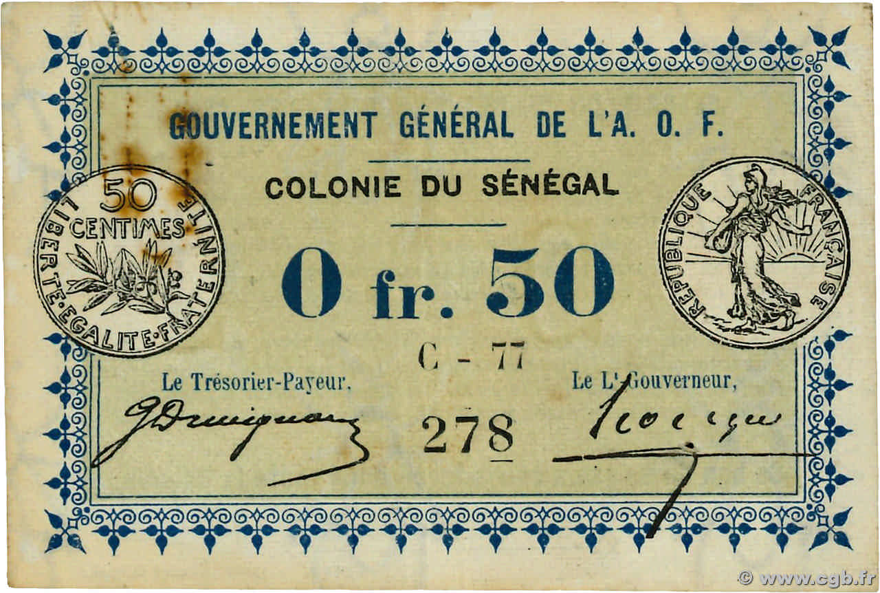 50 Centimes SENEGAL  1917 P.01b MBC+