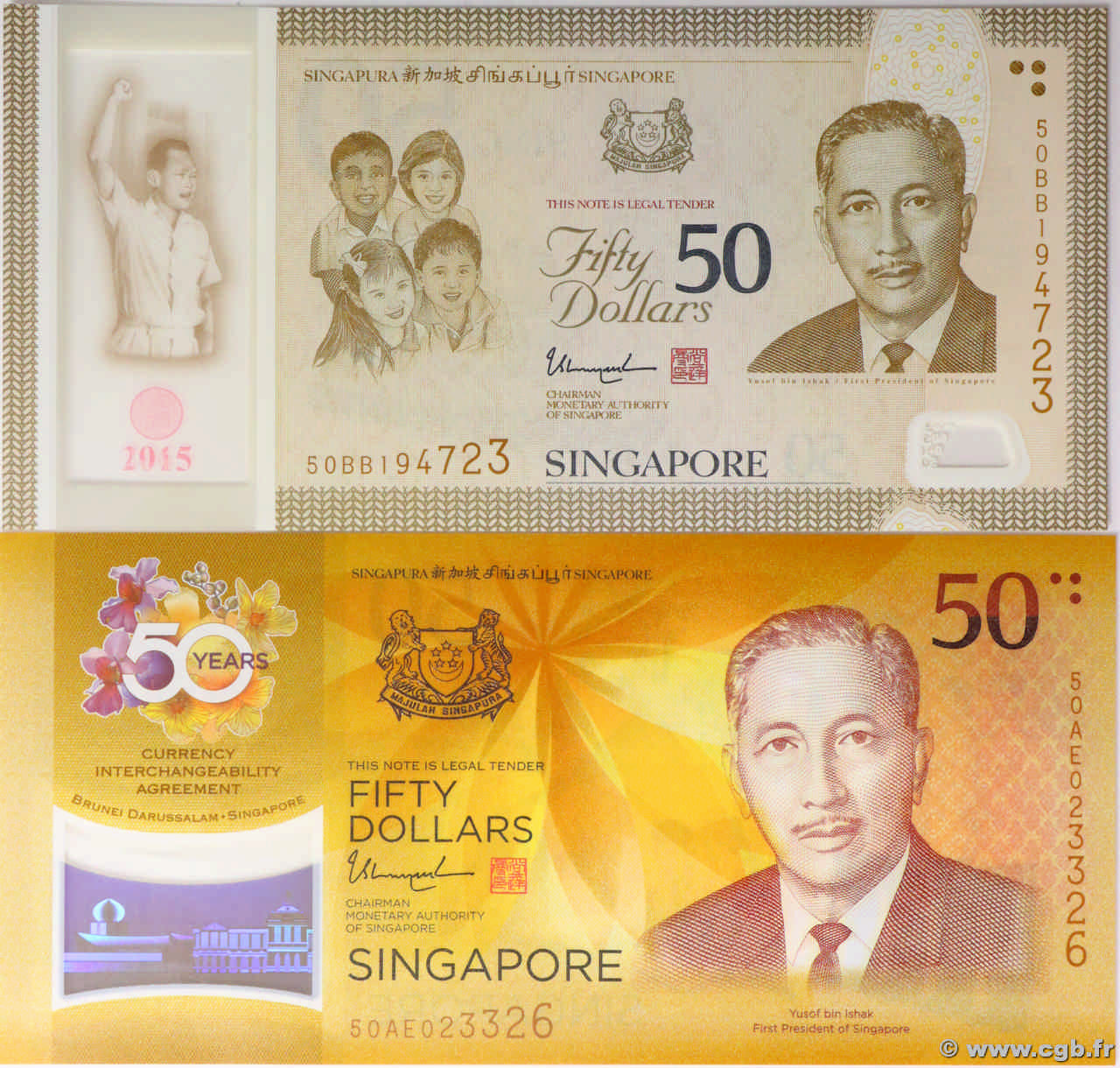 50 Dollars Lot SINGAPUR  2015 P.61 et P.62 ST