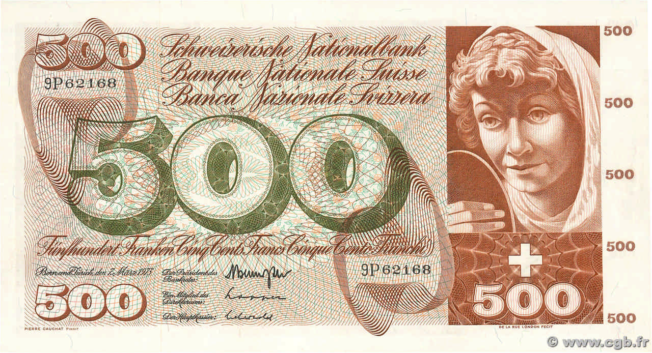 500 Francs SWITZERLAND  1973 P.51k VF+