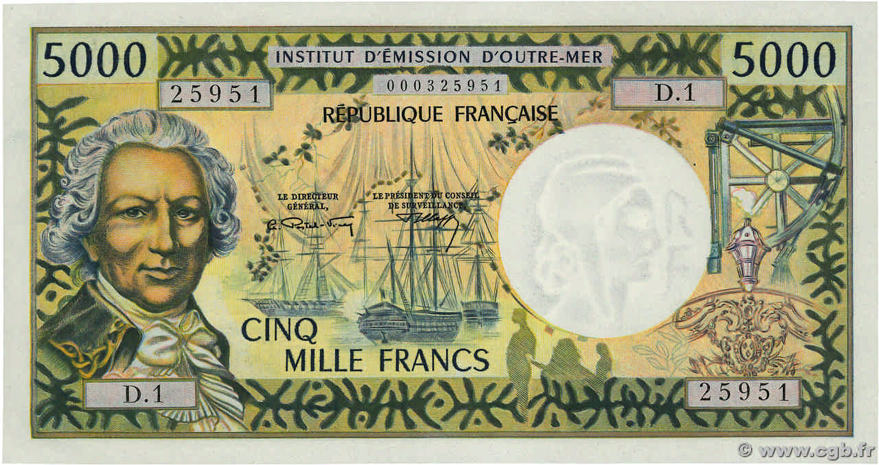 5000 Francs TAHITI  1971 P.28a q.FDC