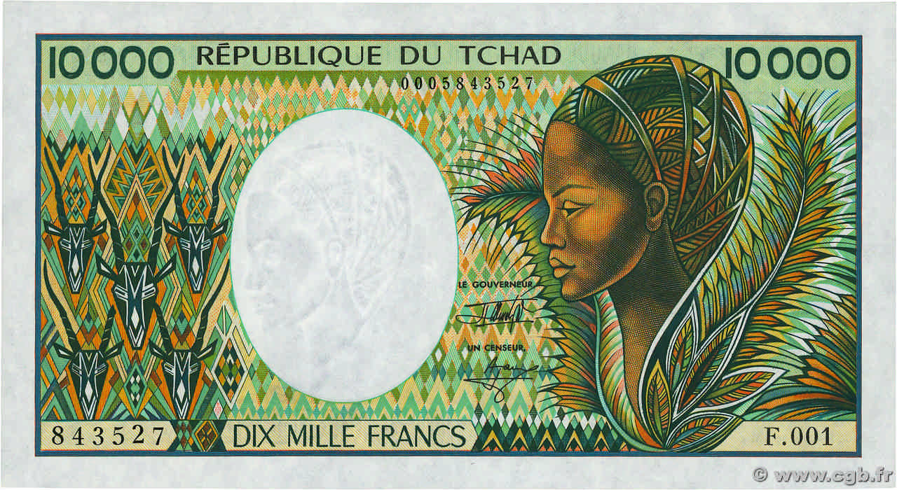 10000 Francs TSCHAD  1991 P.12b fST