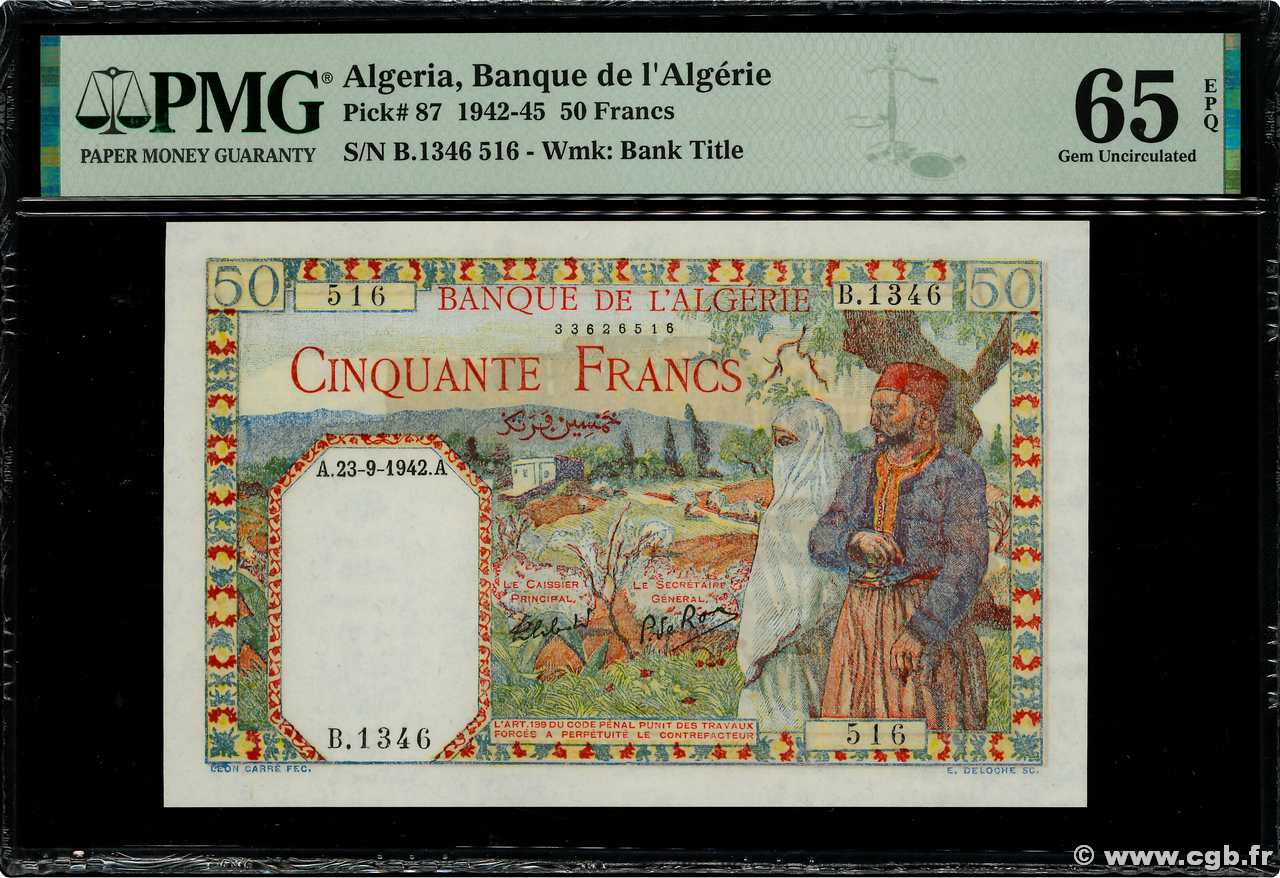50 Francs ALGÉRIE  1942 P.087 NEUF