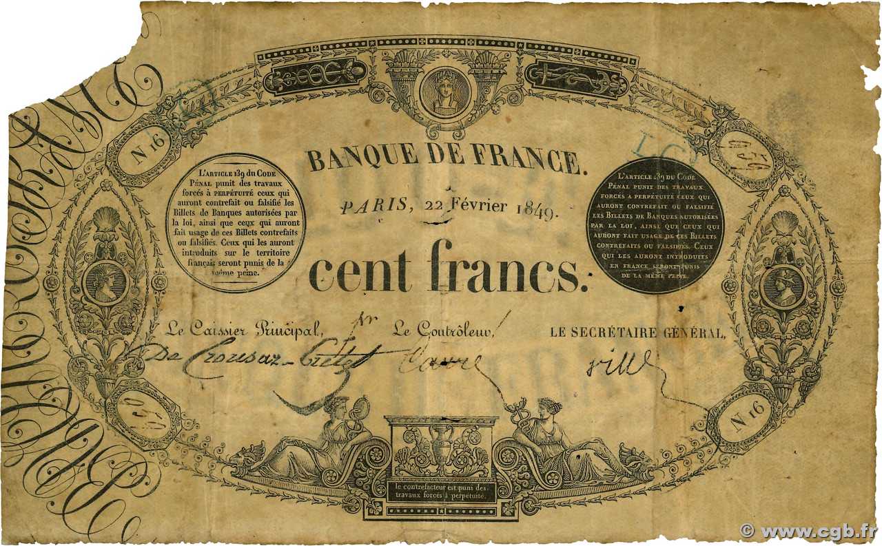 100 Francs type 1848 - Définitif FRANCIA  1849 F.A24.02 q.B