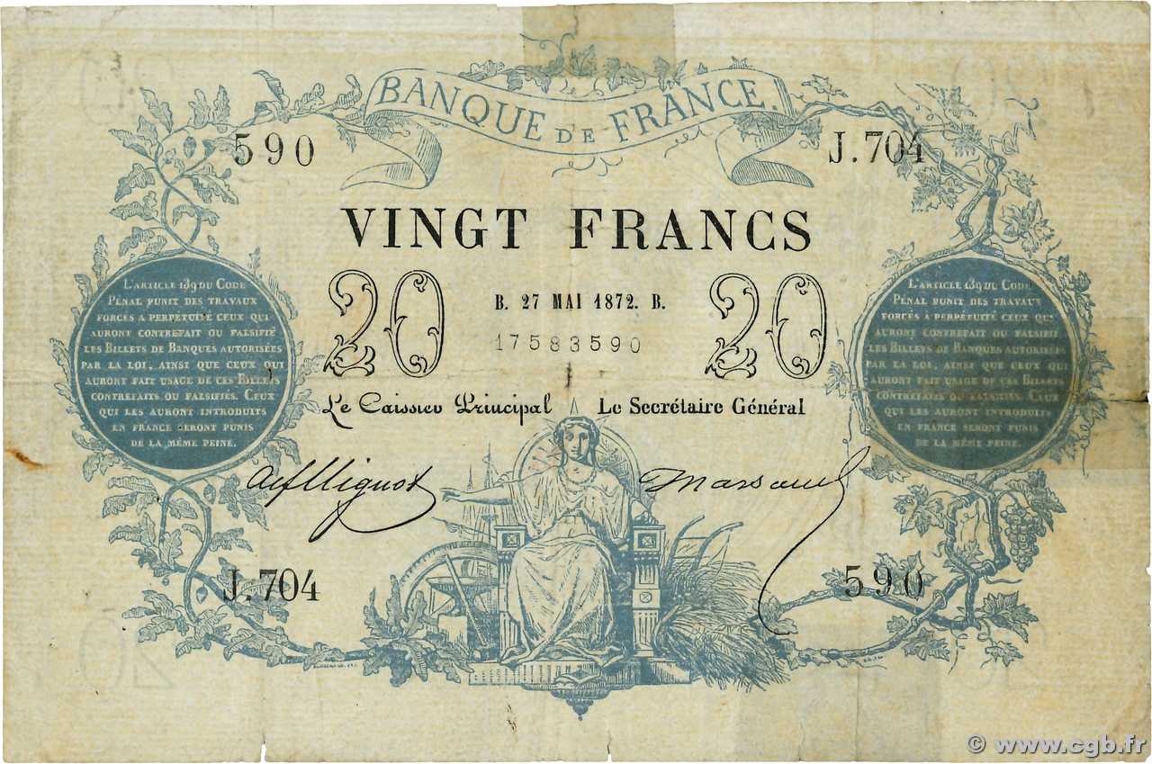 20 Francs type 1871 - Bleu FRANCE  1872 F.A46.03 VG