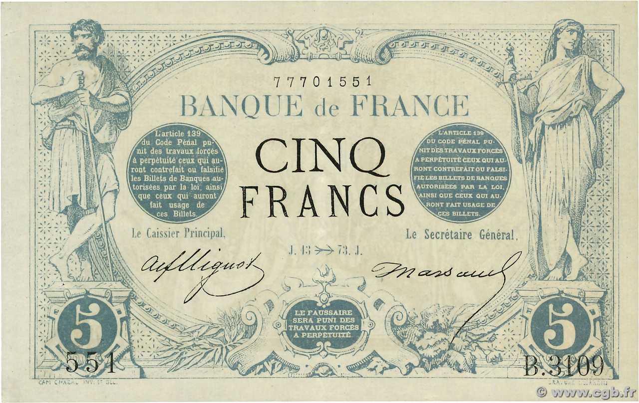 5 Francs NOIR FRANCE  1873 F.01.23 SUP
