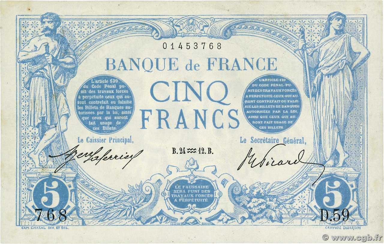 5 Francs BLEU FRANCE  1912 F.02.01 VF+