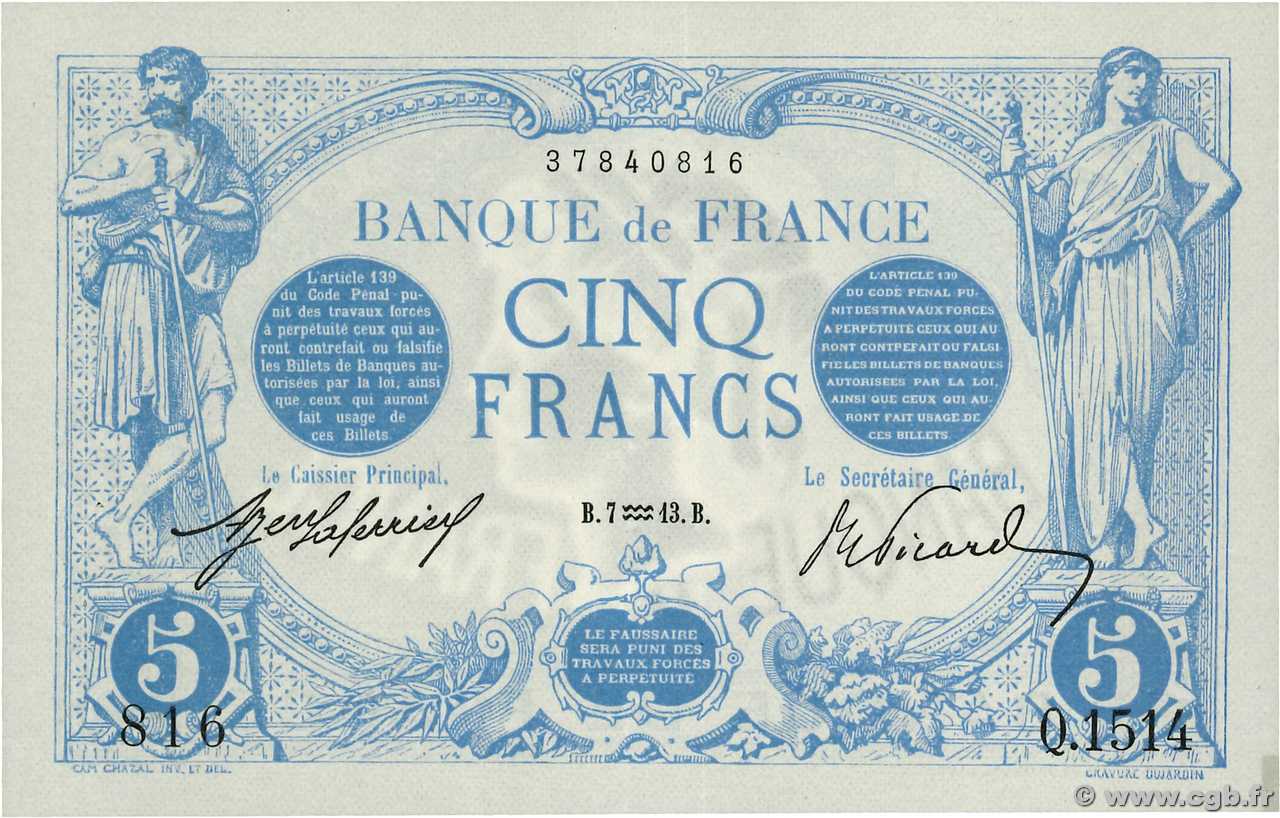5 Francs BLEU FRANCE  1913 F.02.13 SUP